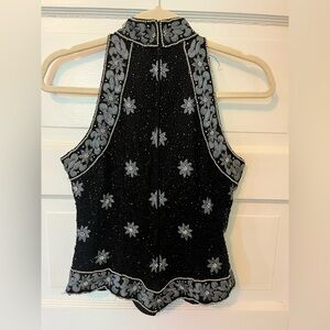 Papell Vintage Boutique Black and Silver Embellished Blouse